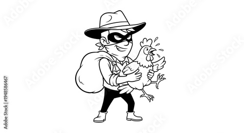 Cartoon Bandit Stealing a Chicken