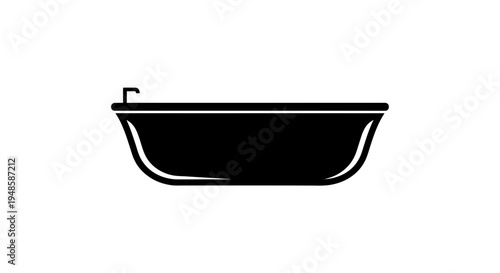 Black Bathtub Icon Silhouette Isolated on White Background, Simple Vector Illustration