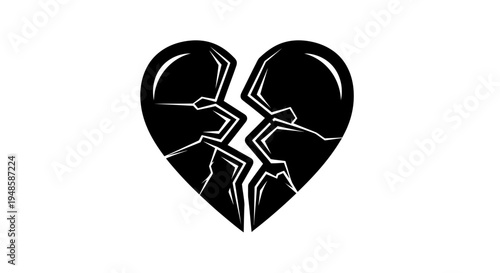 Black Broken Heart Icon Symbolizing Sadness, Pain, and Heartbreak