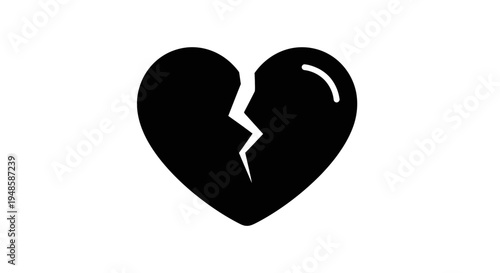 Black Broken Heart Icon, Symbol of Sadness, Love Loss, and Heartbreak