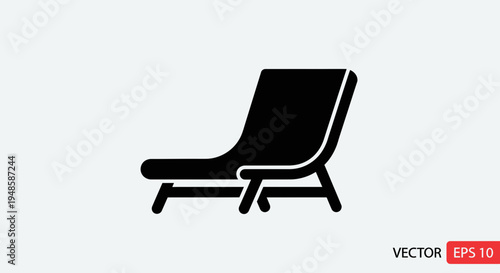 Black Chaise Lounge Icon on White Background - Vector Graphic