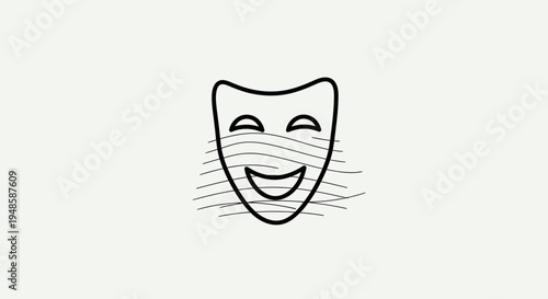 Abstract Theater Mask with Wavy Lines - Symbol of Performance and Emotion