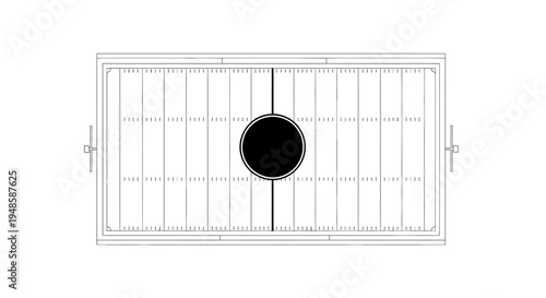 American Football Field Top View Outline with Center Circle