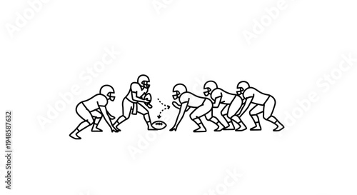 American Football Game Play Illustration: Quarterback Huddle and Snap