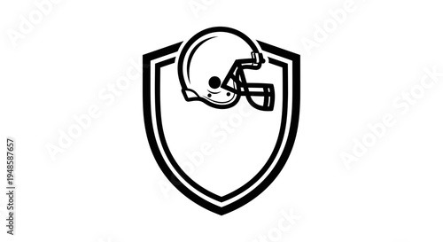 American Football Helmet Emblem Shield Badge Icon Black and White Vector Graphic