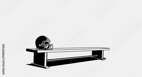 American Football Helmet on Empty Bench, Sports Equipment, Team Sport Concept