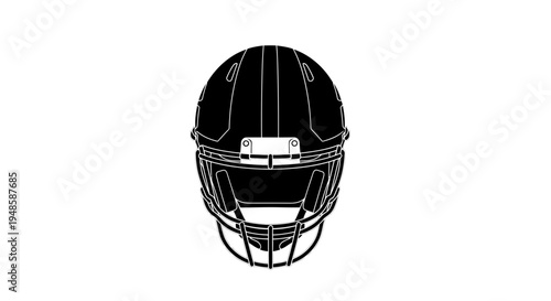 American Football Helmet Silhouette, Black and White, Sports Equipment Icon