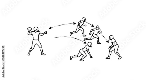 American Football Play: Quarterback Throws Pass to Receiver During Game Action