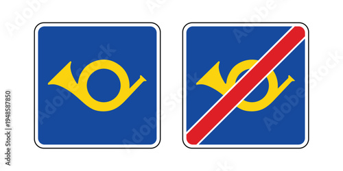 Postal Horn Sign – Post Office Service Symbol and End of Postal Service Road Sign