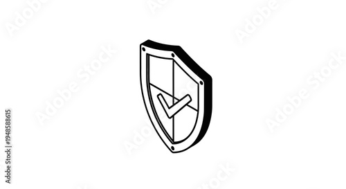 Shield Icon with Check Mark, Security and Protection Concept, Isometric View