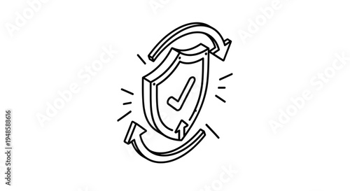 Security Shield with Checkmark and Arrows Icon - Protection and Safety Concept