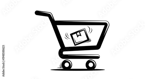 Shopping Cart Icon with Box Inside, E-commerce and Delivery Concept