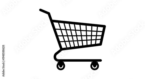 Shopping Cart Icon, Black and White, E-commerce and Retail Symbol