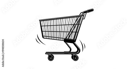 Shopping Cart Illustration - Black and White Vintage Style