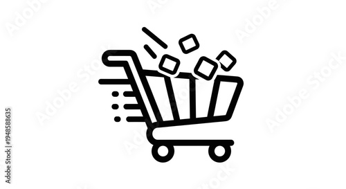 Shopping Cart Icon with Falling Cubes, E-commerce and Online Shopping Concept