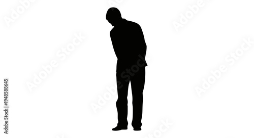 Silhouette of a man bending over, isolated on white background.