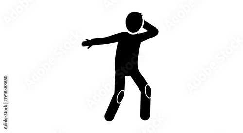 Silhouette of a person dancing, celebrating, or striking a pose with knees bent and arm raised.