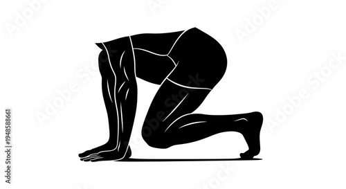 Silhouette of a man's legs in a low squat position, black and white