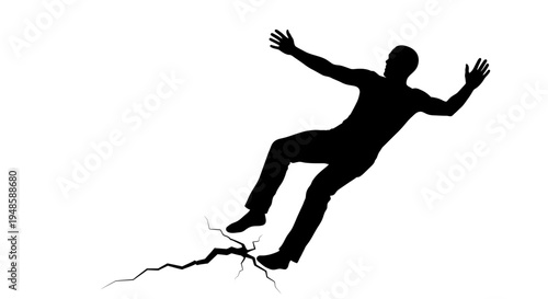 Silhouette of a person falling through a crack in the ground
