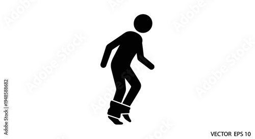 Silhouette of a person moonwalking with baggy pants and boots, isolated on white.