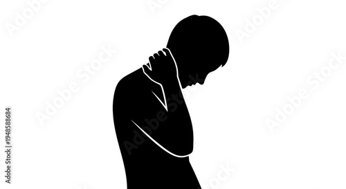 Silhouette of a person holding their neck in pain, representing stress and discomfort.