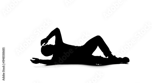 Silhouette of a person lying on their side, resting on a white background