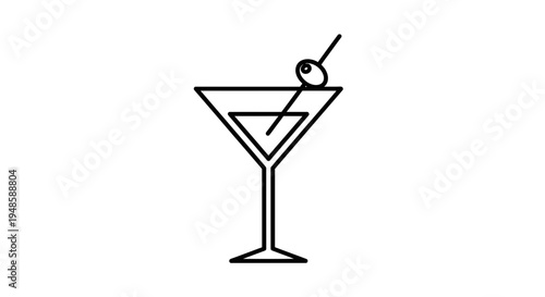 Minimalist Martini Glass Icon with Olive and Stick