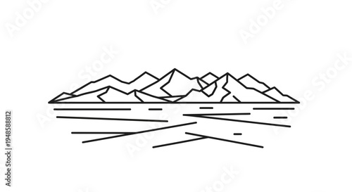 Minimalist Mountain Range Landscape Line Art Icon