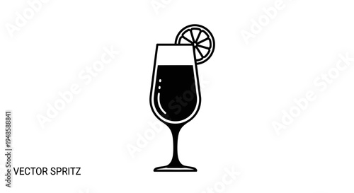 Minimalist vector icon of a spritz cocktail with lemon slice, isolated on white background.