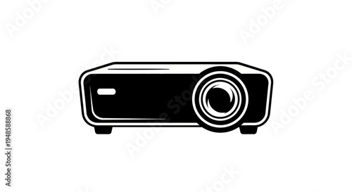 Modern Projector Icon, Black and White Silhouette, Technology and Presentation Symbol