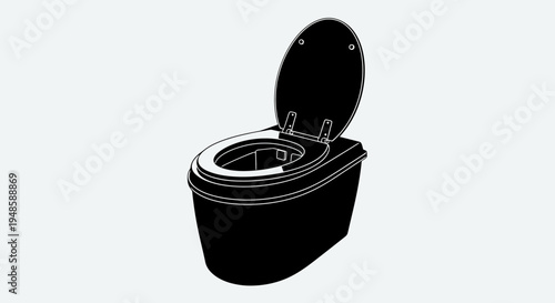 Modern Toilet Icon, Black and White Line Art, Isolated on Grey Background
