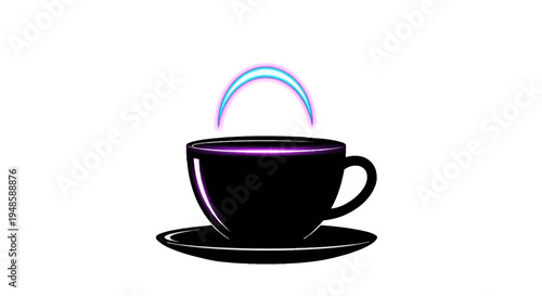 Mystical Black Coffee Cup with Glowing Aura on White Background