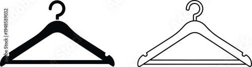 Clothes Hanger Silhouette and Line Art Icon Set Vector