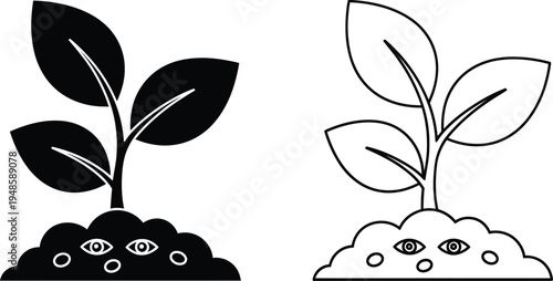 Sprout Plant Soil Icon Set Vector