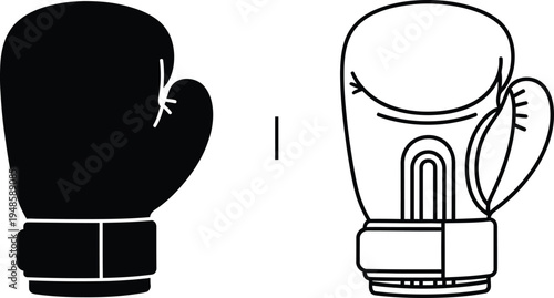 Boxing Glove Silhouette and Line Art Icon Set Vector