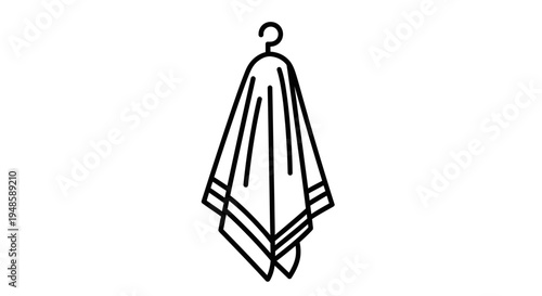 Hanging Towel Icon, Simple Line Art Illustration of a Bath Towel on a Hanger