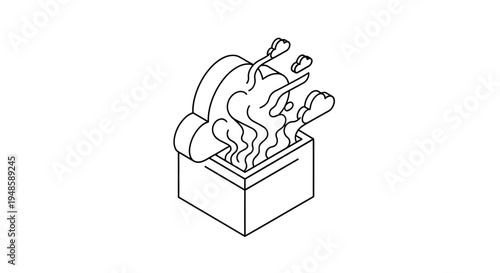 Isometric Illustration of a Burning Box with Flames and Smoke