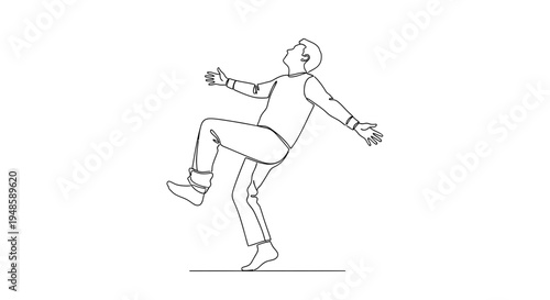 Man Falling Down, Loss of Balance, Unstable Stance, One Leg Up, Arms Outstretched