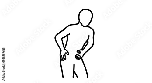 Man holding hip in pain, medical illustration line art