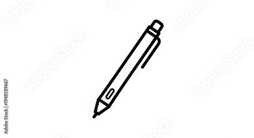 Minimalist Black and White Icon of a Ballpoint Pen on a White Background