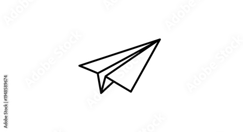 Minimalist black and white line art of a paper airplane in flight, symbolizing travel, ideas, and communication.