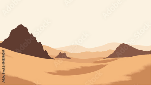 Desert landscape background. Illustration of a desert landscape. Desert dunes. 