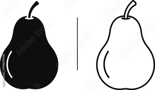 Pear Icon Set: Solid and Outline Vector Illustration Vector