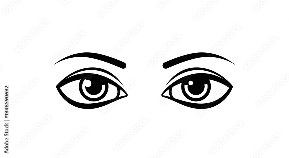 Fototapeta premium Close-up of a pair of human eyes with defined eyebrows, black and white illustration