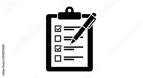 Clipboard Checklist with Pen, Task Completion, To-Do List, Survey, Exam, Assessment, Planning, Strategy