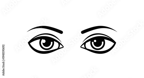 Close-up of a pair of human eyes with defined eyebrows, black and white illustration