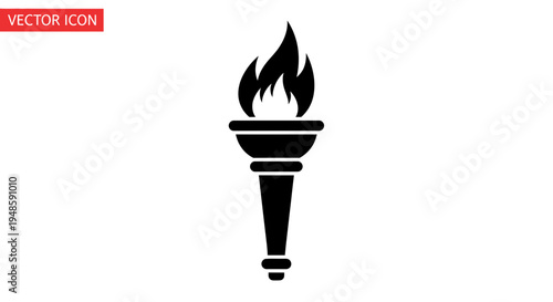 Black Torch Icon with Flame, Symbol of Victory, Sport, and Inspiration