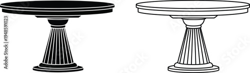 Round Dining Table Silhouette Icon Set Vector