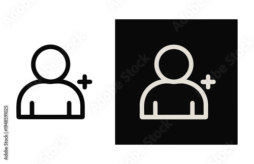 Add user icon or new friend symbol in outline and solid versions for web and app design