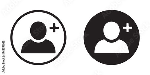 Add user icon with a person silhouette and plus symbol, available in both filled and outlined styles